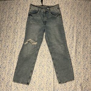 Blue high waisted distressed jeans